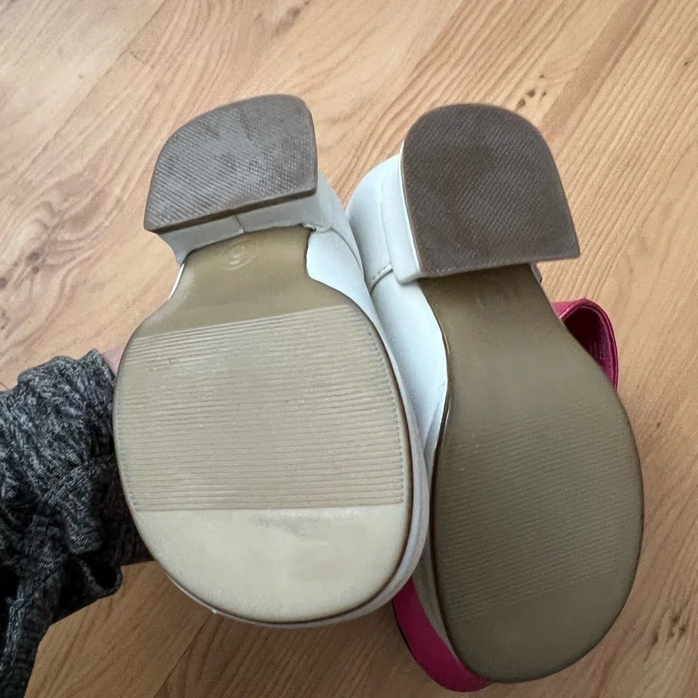 White Dress Shoes Pink Fancy Toddler Shoes Little Girl Shoes Sz 5 and 6.5